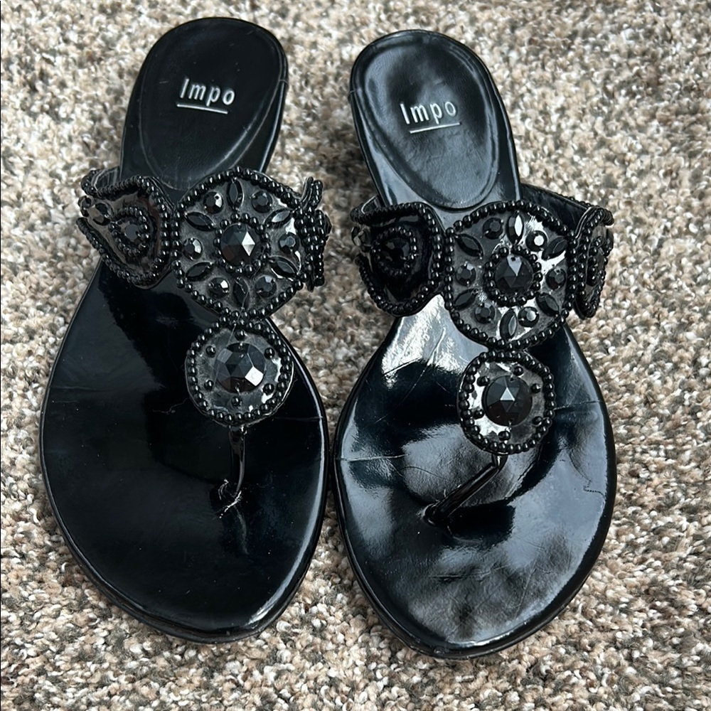 Impo Elegant Black Embellished Beaded Sandals